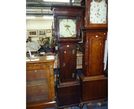 A GEORGIAN OAK LONGCASE CLOCK, thirty hour movement, square painted face marked Ganter Ludlow (pendulum, weight and key)