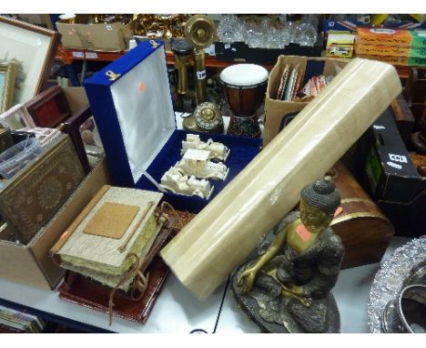 A BRASS CANDLESTICK TELEPHONE, RECORDS, MODERN FAR EAST ITEMS, boxed model vehicles etc