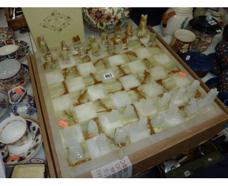 AN ALABSTER CHESS SET, (with a box)