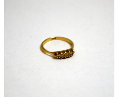 A FIVE STONE DIAMOND RING, comprising of five graduated brilliant cut diamonds to the plain tapered shank