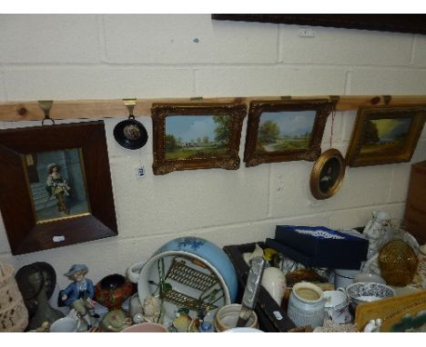 SIX VARIOUS SMALL PICTURES, to include Cattle scenes, oils, ceramic plaque etc (6)
