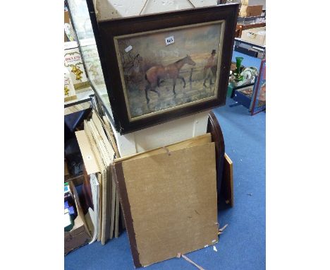 A FRAMED HUNTING PRINT, and folder of various unframed prints