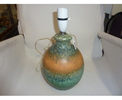 RUSKIN POTTERY, a crystalline lamp base of ovoid form, impressed marks, height approximately 22cm (excluding fitting)