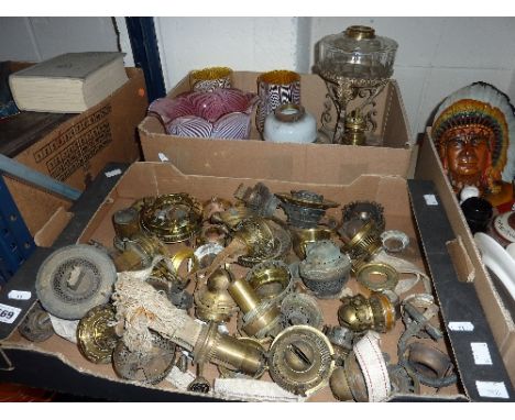 VARIOUS MISCELLANEOUS, oil lamp parts, to include shades (two boxes)