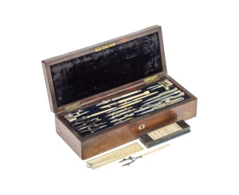 A Set of Drawing Instruments with Survey of India Provenance, English, c.1865, a magazine case of instruments by Stanley, the