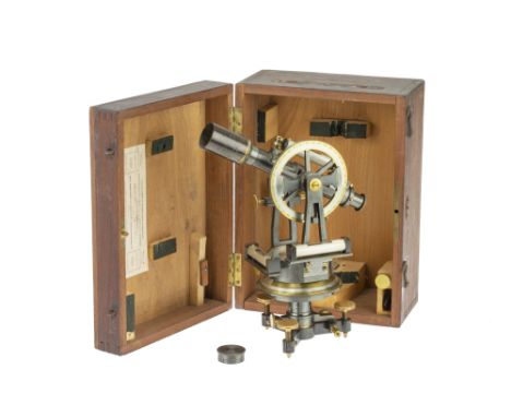 A 4in French Theodolite by Morin, Paris, French, c.1870, signed to the silvered compass face H Morin 3 Rue Boursault, a Pais'