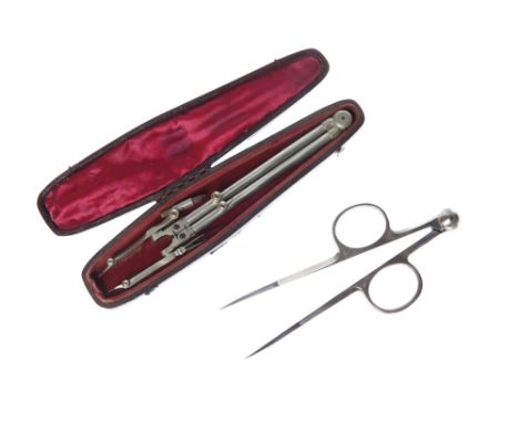 Drawing Instruments, a 19th century telescopic turn-about compass in nickel silver in fitted red Morocco case, case 20.2cm, w