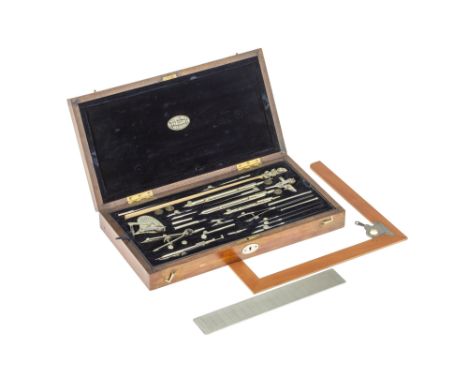 A Good Set of Drawing Instruments by Eichmuller &amp; Co, German, in fitted hardwood case, the upper tray with mechanical dot