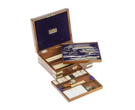 A Fine Set of Drawing Instruments with Military Provenance. English, c.1850, by J Halden &amp; Co., nickel silver bound burr 