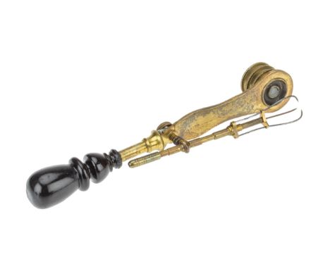 A Compass-Type Simple Microscope, English, c.1820,in brass, with three lenses to achieve different magnifications, Adams-type