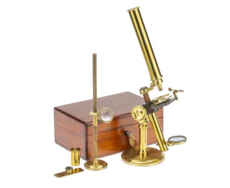 A Brass Compound Microscope, Dixey, English, c.1880, signed in script to the back of the circular base 'C. W. Dixey Optician 