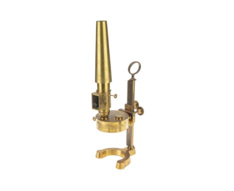 A Substantial Brass Microscope Lamp, English ,c.1880, unsigned, standing on a large cast brass foot with tall column supporti