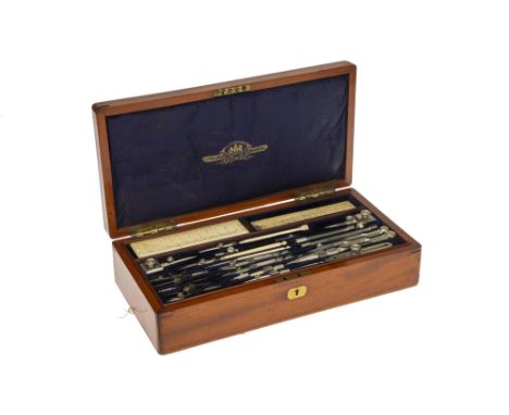 A Case of Drawing Instruments, Stanley, English, c.1880, by Stanley , the French polished mahogany case with lift out tray co