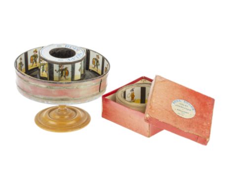 A Roul'Scope Praxinoscope, French, c.1900, the printed label to the top reads 'ROUL'SCOPE' the viewer constructed of painted 