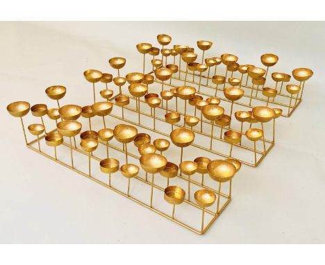 TEA LIGHT CANDELABRA, a set of three, gilt metal, 13cm x 56cm x 18cm. 