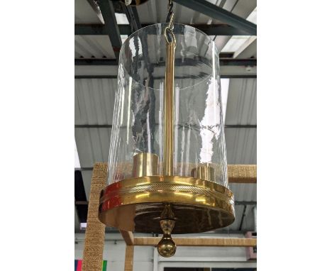 CEILING LANTERN, 120cm drop approx, gilt metal and glass, three branch light fitting. 