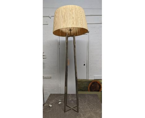 FLOOR LAMP, 172cm H, contemporary polished metal, paper cord shade. 