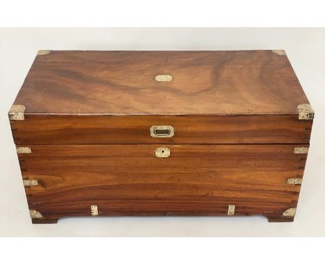 TRUNK, 19th century Chinese export camphorwood and brass bound with rising lid and carrying handles, 95cm W x 46cm D x 47cm H