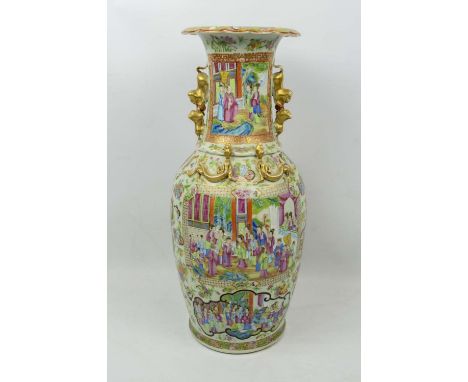 FAMILLE ROSE, 19th century Chinese vase, profusely decorated with figural scenes and butterflies insects and foliate detail w