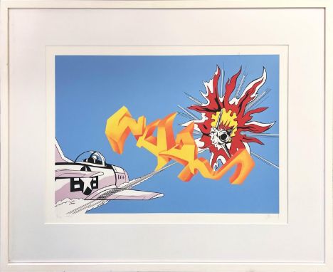 AFTER ROY LICHTENSTEIN (American 1923-1997), 'Wham' lithograph in colour, limited edition 12/100, indistinctly signed, 65cm x