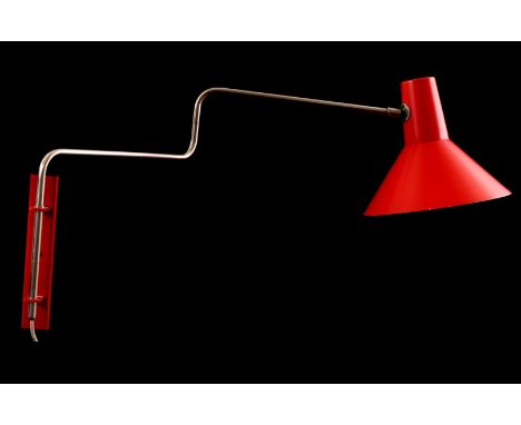 Jan Hoogervorst (1918-1984)Aluminum and red lacquered adjustable elbow wall lamp, design J. Hoogervorst for Anvia, Netherland