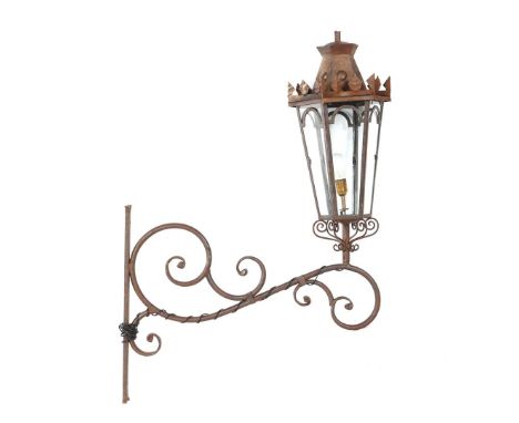 Old style metal lantern, approx. 140 cm, the lamp comes from the wall and is approx. 100 cm high