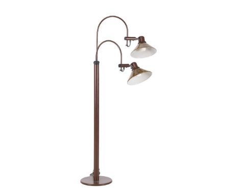 Brown metal 2-light floor lamp with glass shades, Germany 1970s, 156 cm high