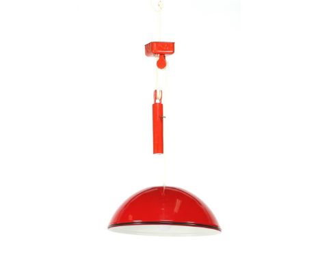 Achille Castiglioni (1918-2002)Red metal hanging lamp with counterweight, Achille Castiglioni for Flos, model 'Relemme 74', I
