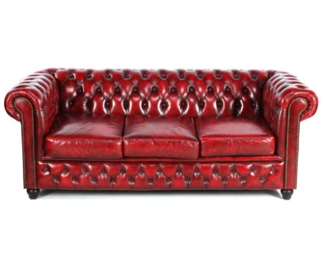 Oxblood Chesterfield leather 3-seater sofa, 203 cm wide