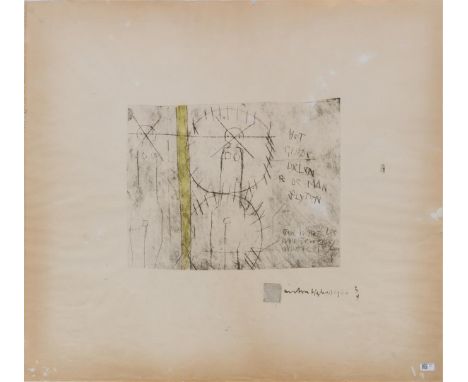 Anton Heyboer (1924-2005)Composition with figure, etching dated 1966, 2/4, 28x38 cm (unframed)