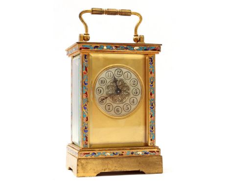 English table clock with enamel decor, 15 cm high