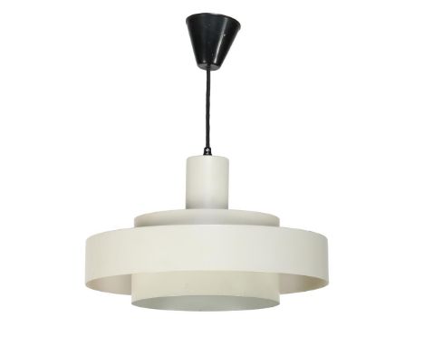 Jo Hammerborg (1920-)Postmodernist white metal hanging lamp, design Jo Hammerborg for Fog & Mørup, model 'Equator', labeled o