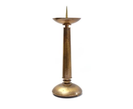Amsterdam school hammered copper and brass candlestick, high 58 cm in total