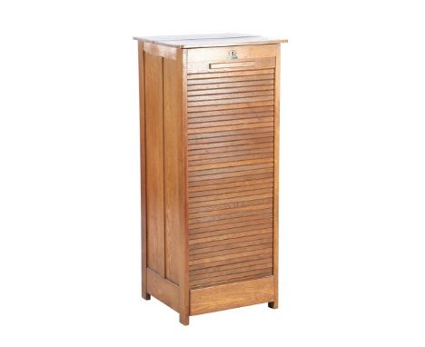 Oak 1-door roller shutter cabinet with 10 internal drawers, 113 cm high, 49 cm wide, 43 cm deep (seam in top panel)