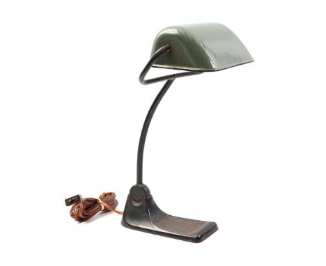 Cast iron banker's/notary's lamp with green enamelled shade, bottom marked BUR (Bunte Und Remmler), Art Deco period ca. 1920,