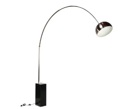 Castiglioni Achille & Pier Giacomo Telescopic floor lamp with marble base and stainless steel perforated shade and arch, desi