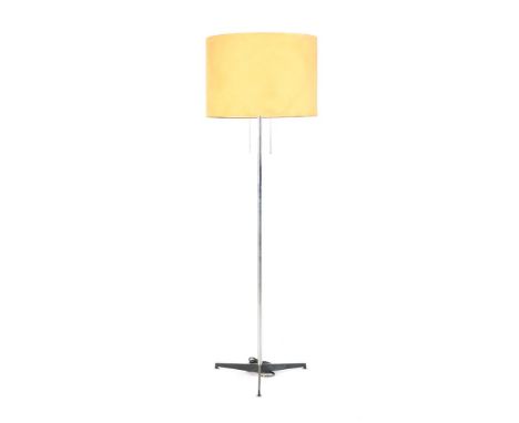 Metal 3-light floor lamp with yellow shade, manufactured by Staff Leuchten, Germany, 1960s/70s, 162 cm high