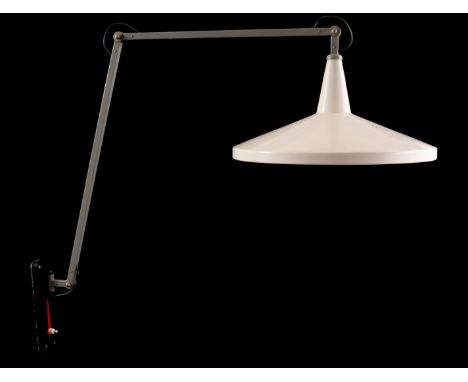 Wim Rietveld (1924-1985)White and gray lacquered adjustable wall lamp, design Wim Rietveld for Gispen, model 'Panama/Giso 405