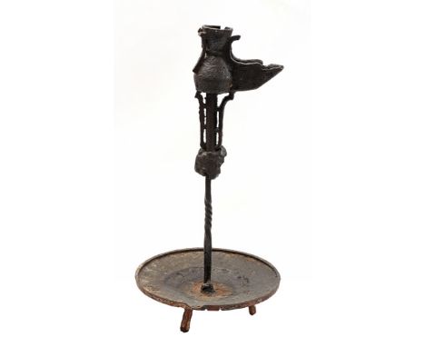 Cast iron standing oriental oil lamp, 19th century, 54 cm high, 27 cm diameter