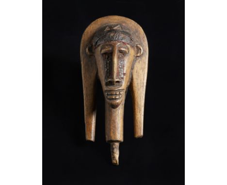 African art Mali, Marka.Merekum puppet head. Wood and metal. . . Cm 9,00 x 17,50.