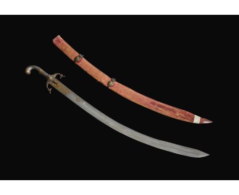 Indian Art A cerimonial Indian scimitar India, Rajasthan, 18t century . . Cm 10,00 x 92,50. Superb damascus blade, fitted wit