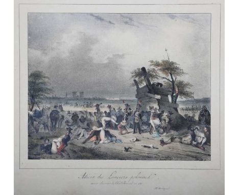 Attributed to Achille Devéria – ‘Adieux des Lanciers polonaise aux dames de Chatellerault en 1810’, 19th century stone lithog