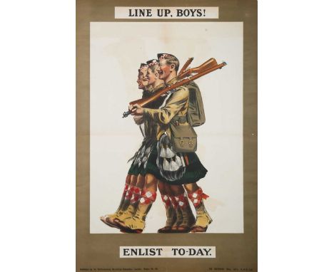 Parliamentary Recruiting Committee (publisher) – ‘Line Up, Boys!’, lithograph in colours, published 1915, sheet size 74cm x 5
