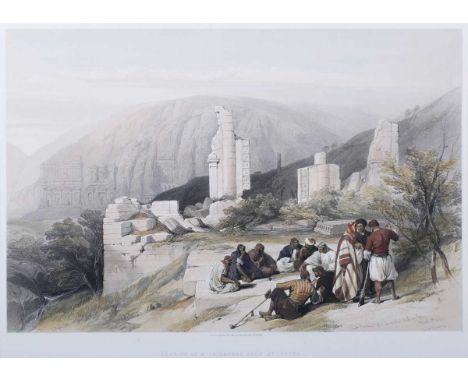 Louis Haghe, after David Roberts – ‘Remains of a Triumphal Arch at Petra’, stone lithograph with hand-colouring, published by