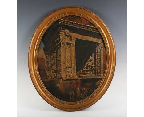 K. Clarendon – ‘Arch of Septimus Severus, Rome’, oval oil on canvas, signed, titled and dated 1873 verso, 48.5cm x 38.5cm, wi
