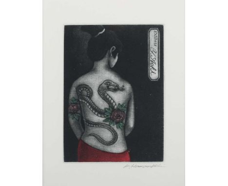 Katsunori Hamanishi – ‘Exlibris Y. Aoki’ (Snake Tattoo), 21st century mezzotint from an edition of 70, printed circa 2013, si