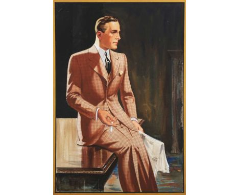 Nat Long [Nathaniel John Long] – Study of a Gentleman seated on a Table smoking a Cigarette (Clothing Design for Stylanese), 