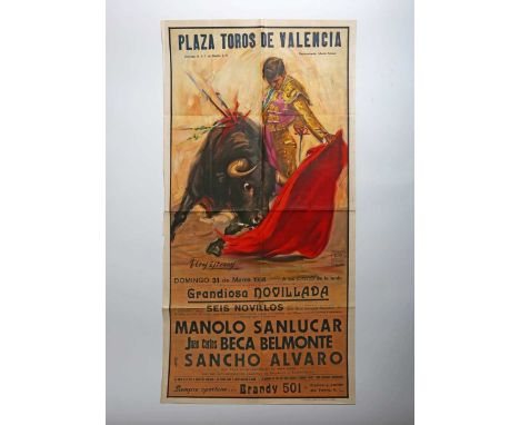 José Cros Estrems – ‘Plaza Toros Valencia’ (Bullfighting Advertising Poster), 20th century lithograph in colours, printed by 