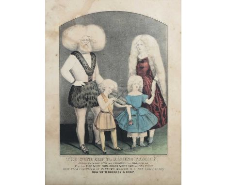 Nathaniel Currier &amp; James Merritt Ives – ‘The Wonderful Albino Family’, 19th century stone lithograph with later hand-col