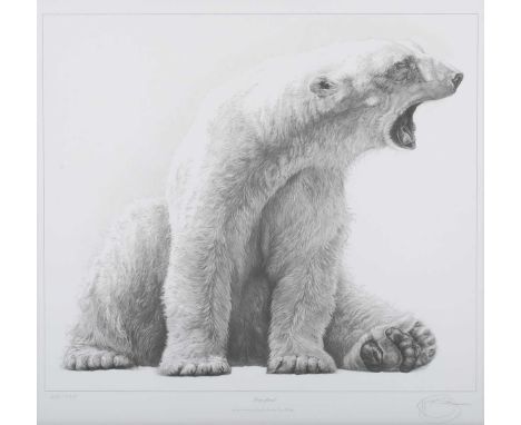 Gary Hodges – ‘Sleepyhead’ (Polar Bear), 20th century monochrome print, signed and editioned 601/995 in pencil, 41cm x 44cm, 